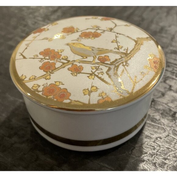 Action Porcelain Floral Bird Trinket Jewelry Box Gold Trim Asian‎ Style Japan - Picture 2 of 6